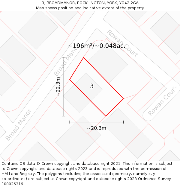3, BROADMANOR, POCKLINGTON, YORK, YO42 2GA: Plot and title map