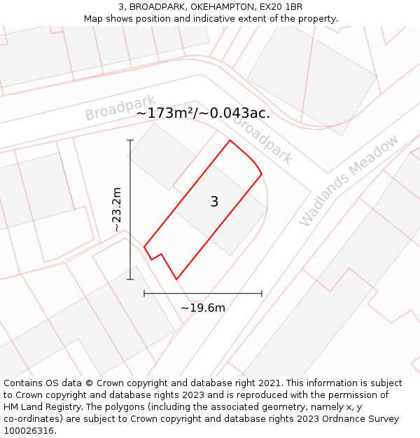 3, BROADPARK, OKEHAMPTON, EX20 1BR: Plot and title map