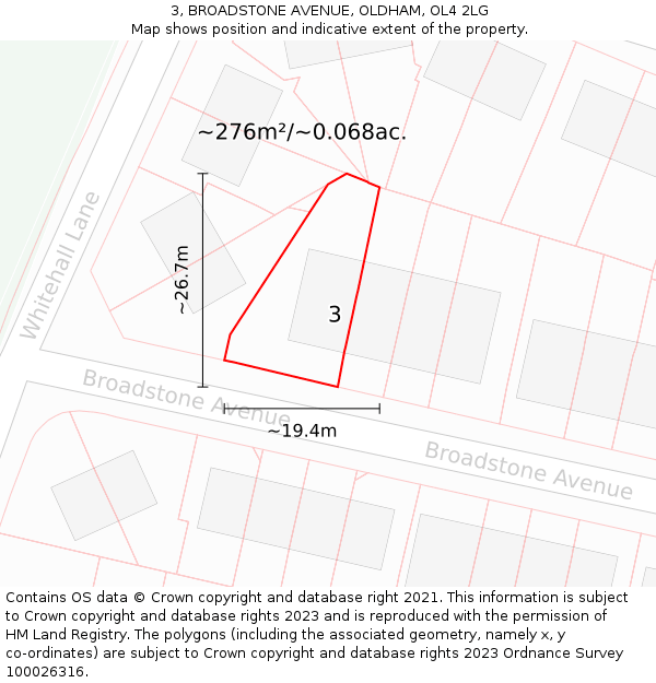 3, BROADSTONE AVENUE, OLDHAM, OL4 2LG: Plot and title map