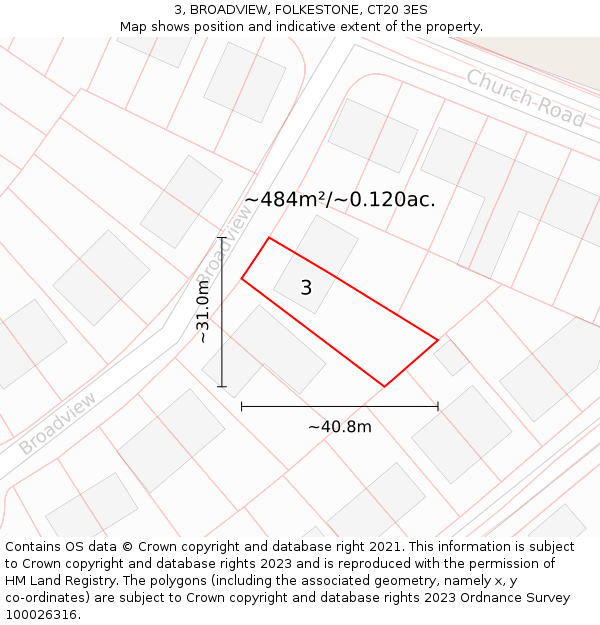 3, BROADVIEW, FOLKESTONE, CT20 3ES: Plot and title map