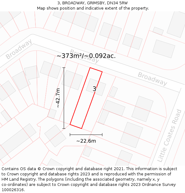 3, BROADWAY, GRIMSBY, DN34 5RW: Plot and title map
