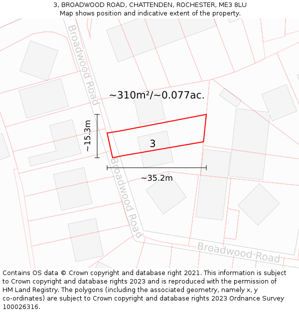 3, BROADWOOD ROAD, CHATTENDEN, ROCHESTER, ME3 8LU: Plot and title map
