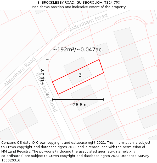 3, BROCKLESBY ROAD, GUISBOROUGH, TS14 7PX: Plot and title map