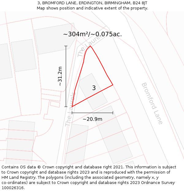 3, BROMFORD LANE, ERDINGTON, BIRMINGHAM, B24 8JT: Plot and title map
