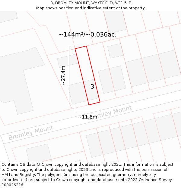3, BROMLEY MOUNT, WAKEFIELD, WF1 5LB: Plot and title map