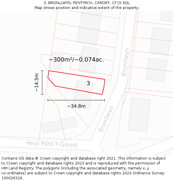 3, BRONLLWYN, PENTYRCH, CARDIFF, CF15 9QL: Plot and title map
