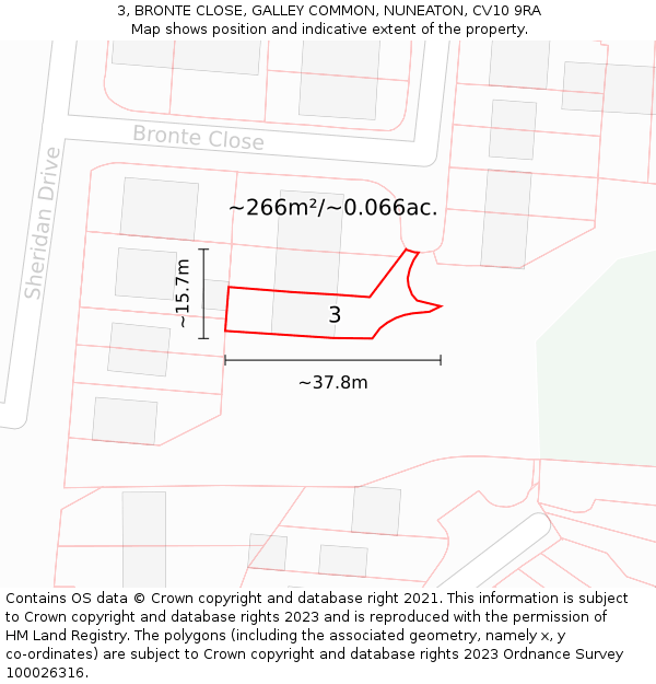 3, BRONTE CLOSE, GALLEY COMMON, NUNEATON, CV10 9RA: Plot and title map