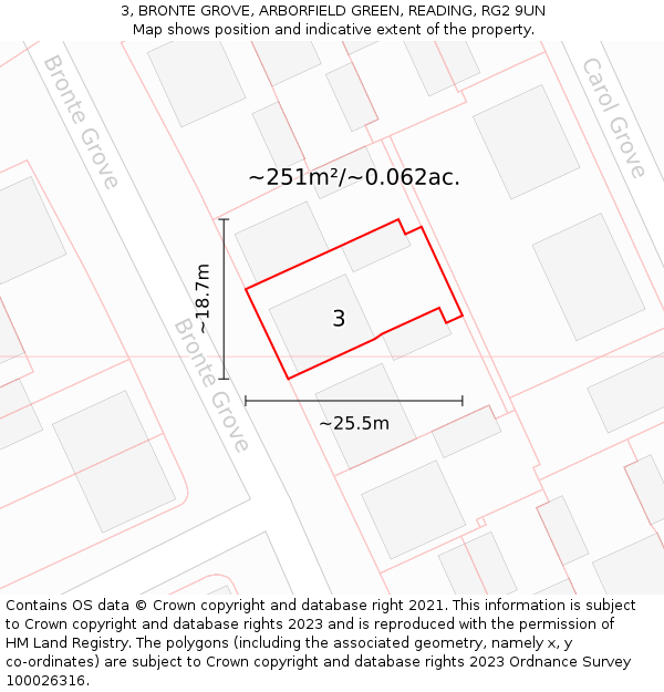 3, BRONTE GROVE, ARBORFIELD GREEN, READING, RG2 9UN: Plot and title map