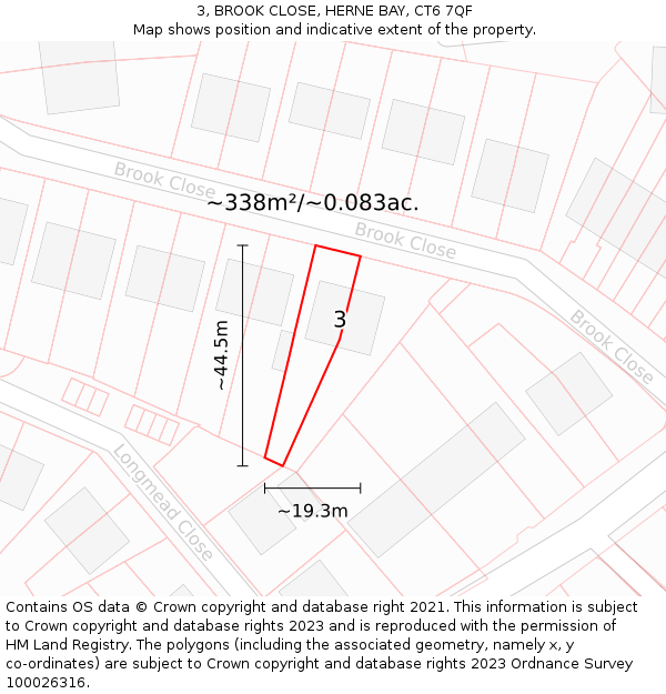 3, BROOK CLOSE, HERNE BAY, CT6 7QF: Plot and title map