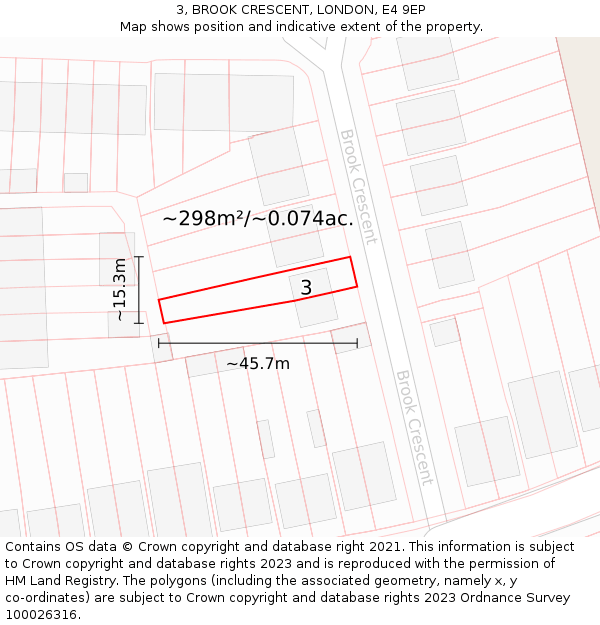 3, BROOK CRESCENT, LONDON, E4 9EP: Plot and title map