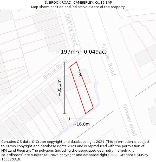 3, BROOK ROAD, CAMBERLEY, GU15 3AP: Plot and title map
