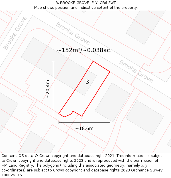 3, BROOKE GROVE, ELY, CB6 3WT: Plot and title map