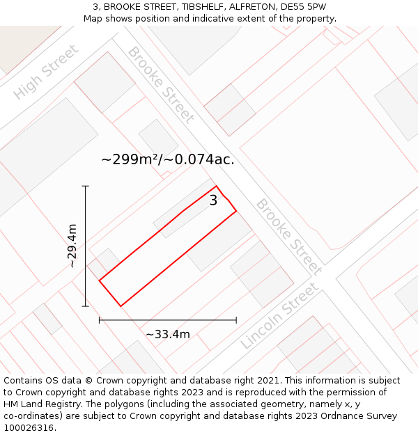 3, BROOKE STREET, TIBSHELF, ALFRETON, DE55 5PW: Plot and title map