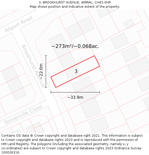 3, BROOKHURST AVENUE, WIRRAL, CH63 0HR: Plot and title map