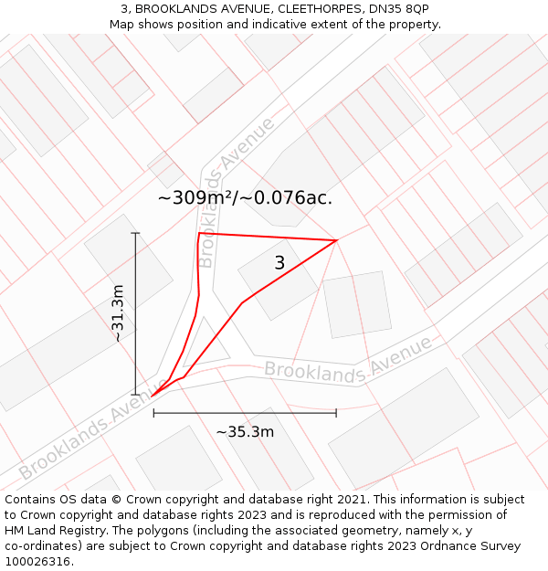 3, BROOKLANDS AVENUE, CLEETHORPES, DN35 8QP: Plot and title map