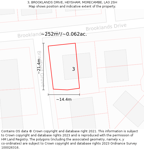 3, BROOKLANDS DRIVE, HEYSHAM, MORECAMBE, LA3 2SH: Plot and title map