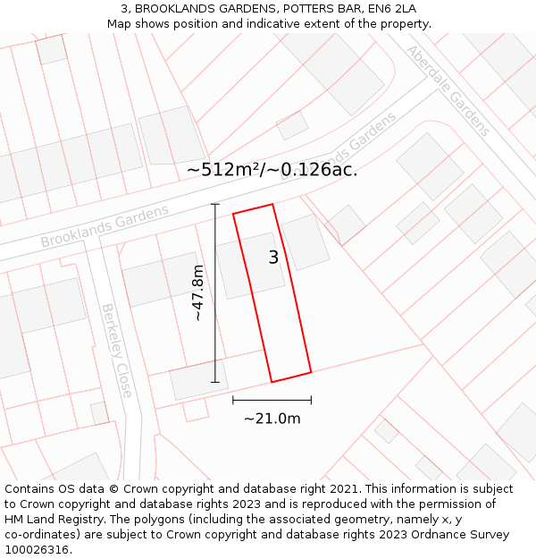 3, BROOKLANDS GARDENS, POTTERS BAR, EN6 2LA: Plot and title map