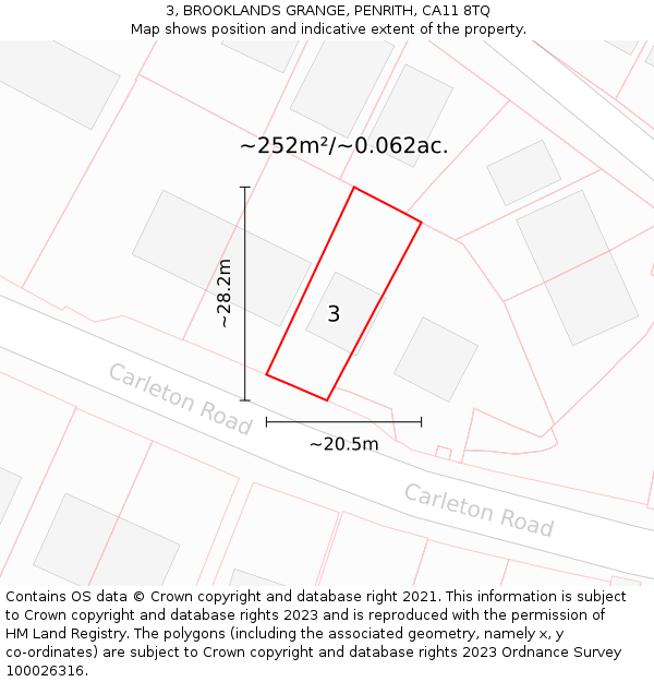 3, BROOKLANDS GRANGE, PENRITH, CA11 8TQ: Plot and title map