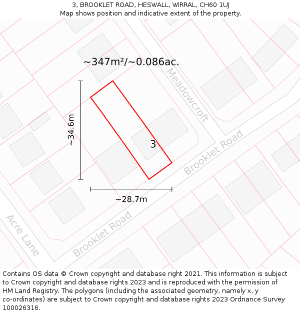 3, BROOKLET ROAD, HESWALL, WIRRAL, CH60 1UJ: Plot and title map