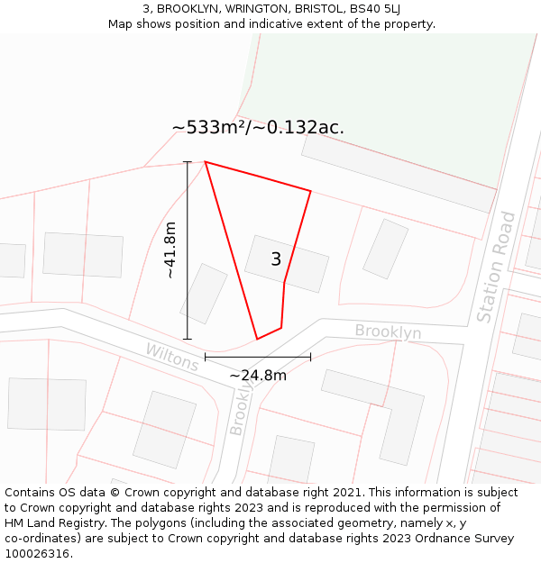 3, BROOKLYN, WRINGTON, BRISTOL, BS40 5LJ: Plot and title map