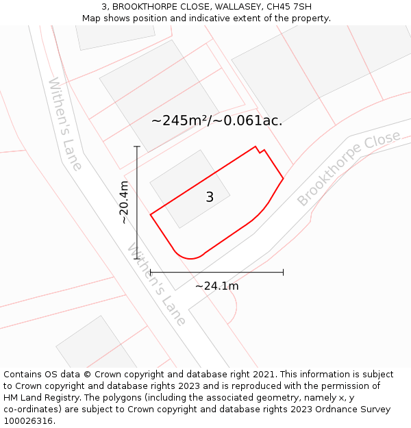 3, BROOKTHORPE CLOSE, WALLASEY, CH45 7SH: Plot and title map