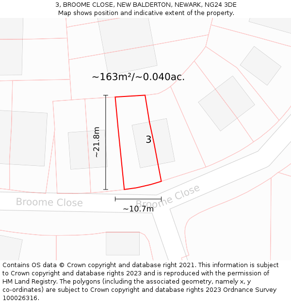 3, BROOME CLOSE, NEW BALDERTON, NEWARK, NG24 3DE: Plot and title map
