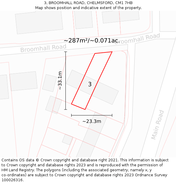 3, BROOMHALL ROAD, CHELMSFORD, CM1 7HB: Plot and title map