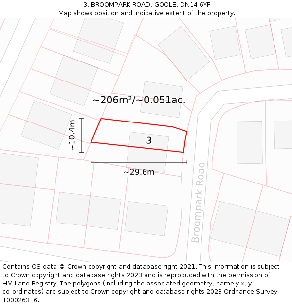 3, BROOMPARK ROAD, GOOLE, DN14 6YF: Plot and title map