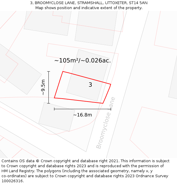 3, BROOMYCLOSE LANE, STRAMSHALL, UTTOXETER, ST14 5AN: Plot and title map