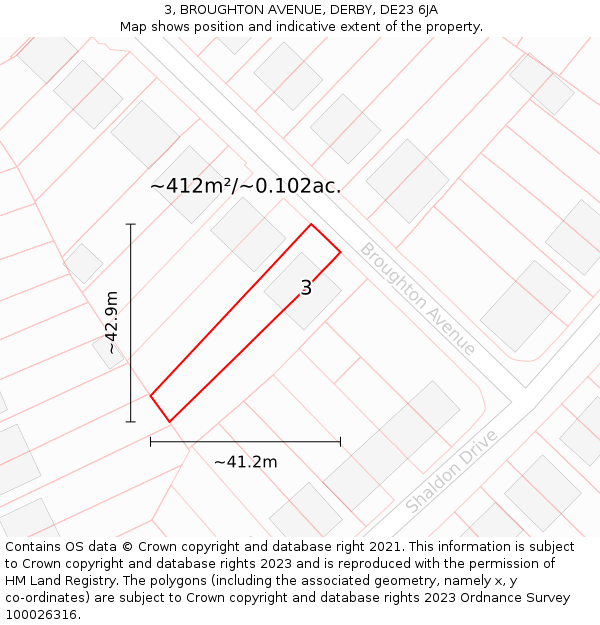 3, BROUGHTON AVENUE, DERBY, DE23 6JA: Plot and title map