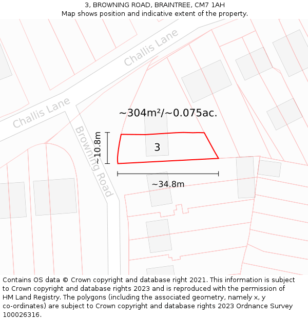 3, BROWNING ROAD, BRAINTREE, CM7 1AH: Plot and title map