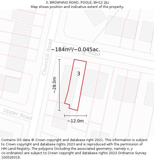 3, BROWNING ROAD, POOLE, BH12 2JU: Plot and title map