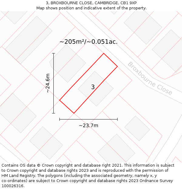 3, BROXBOURNE CLOSE, CAMBRIDGE, CB1 9XP: Plot and title map