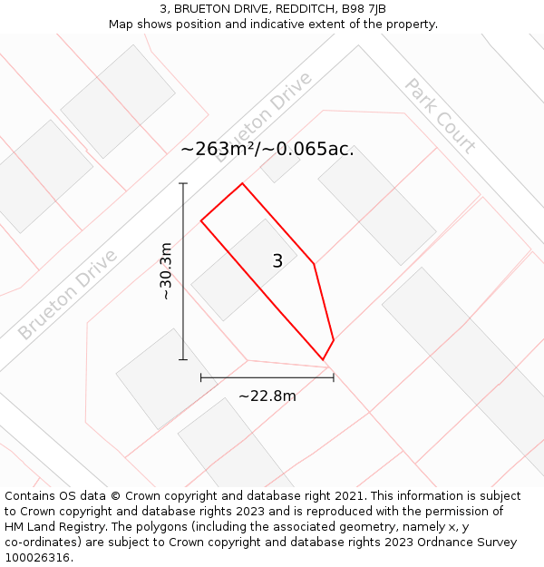 3, BRUETON DRIVE, REDDITCH, B98 7JB: Plot and title map