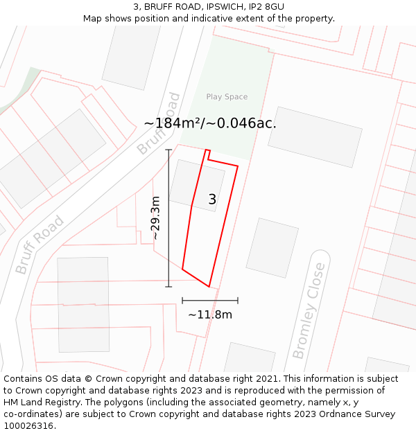 3, BRUFF ROAD, IPSWICH, IP2 8GU: Plot and title map
