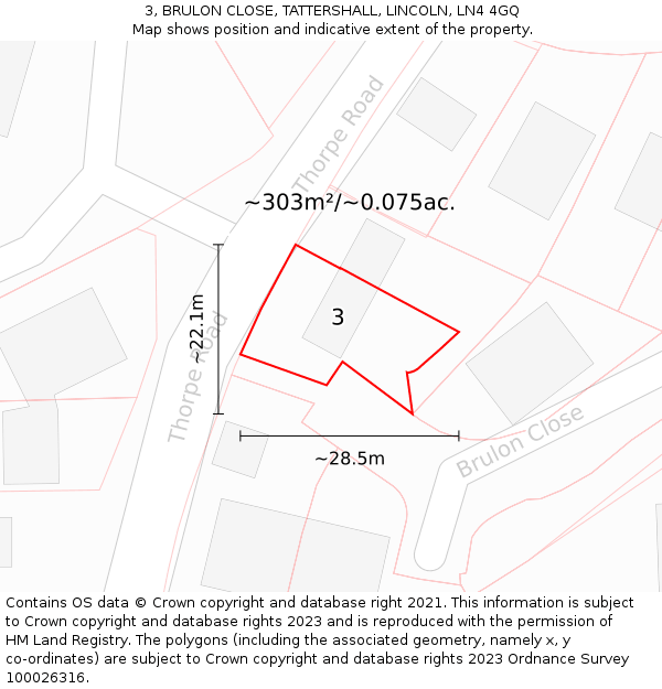 3, BRULON CLOSE, TATTERSHALL, LINCOLN, LN4 4GQ: Plot and title map
