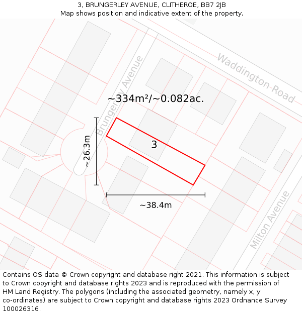 3, BRUNGERLEY AVENUE, CLITHEROE, BB7 2JB: Plot and title map