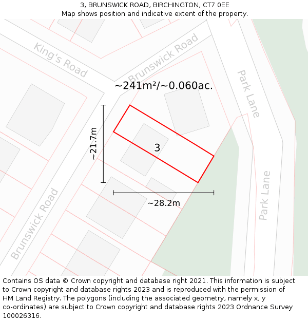 3, BRUNSWICK ROAD, BIRCHINGTON, CT7 0EE: Plot and title map
