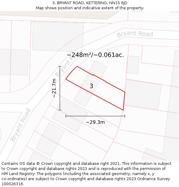 3, BRYANT ROAD, KETTERING, NN15 6JD: Plot and title map