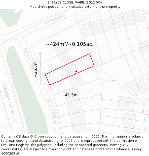3, BRYCE CLOSE, WARE, SG12 0RH: Plot and title map