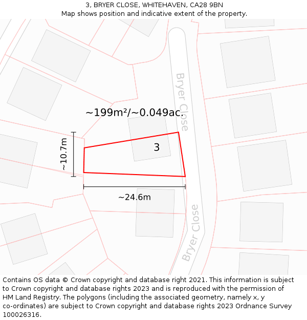 3, BRYER CLOSE, WHITEHAVEN, CA28 9BN: Plot and title map