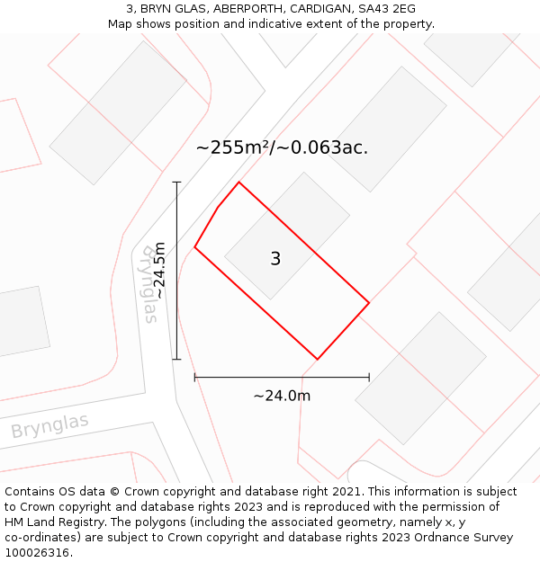 3, BRYN GLAS, ABERPORTH, CARDIGAN, SA43 2EG: Plot and title map