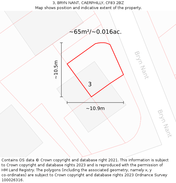 3, BRYN NANT, CAERPHILLY, CF83 2BZ: Plot and title map