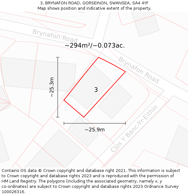 3, BRYNAFON ROAD, GORSEINON, SWANSEA, SA4 4YF: Plot and title map