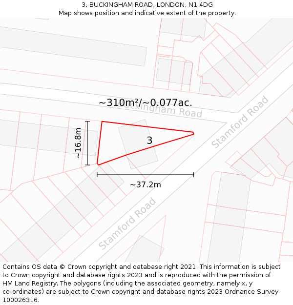 3, BUCKINGHAM ROAD, LONDON, N1 4DG: Plot and title map