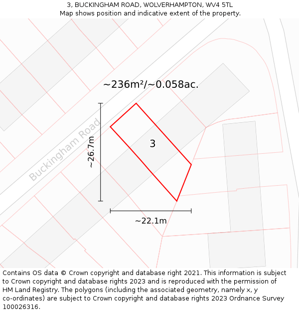 3, BUCKINGHAM ROAD, WOLVERHAMPTON, WV4 5TL: Plot and title map