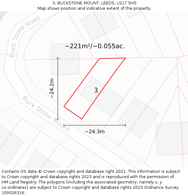 3, BUCKSTONE MOUNT, LEEDS, LS17 5HS: Plot and title map