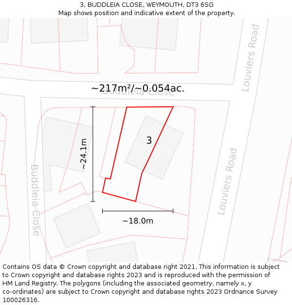 3, BUDDLEIA CLOSE, WEYMOUTH, DT3 6SG: Plot and title map