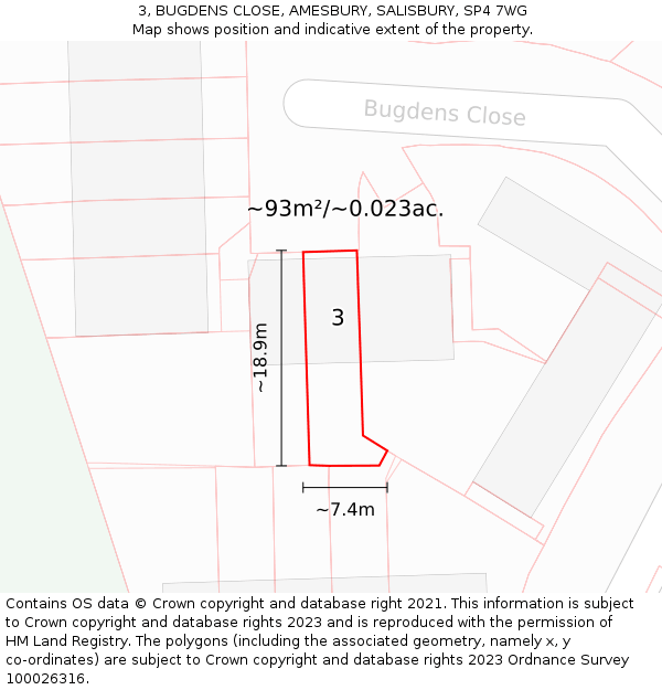 3, BUGDENS CLOSE, AMESBURY, SALISBURY, SP4 7WG: Plot and title map