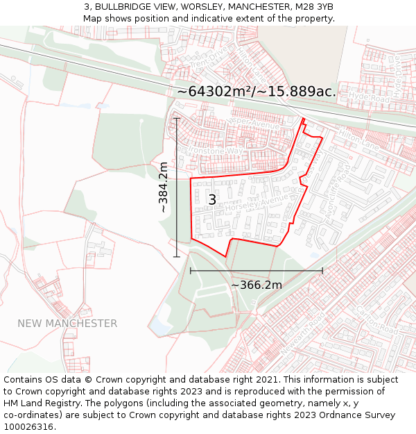 3, BULLBRIDGE VIEW, WORSLEY, MANCHESTER, M28 3YB: Plot and title map